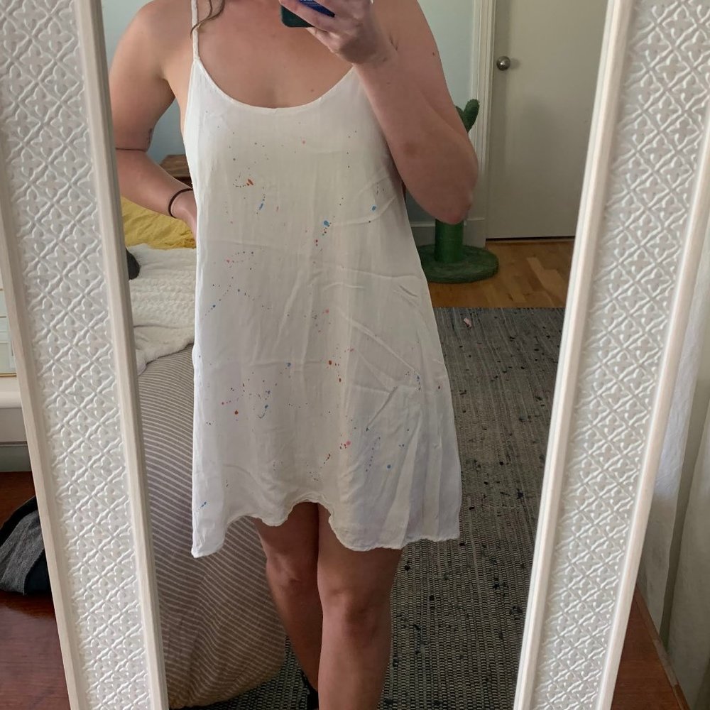 Very J All-Over Paint Splatter White Dress Sz L